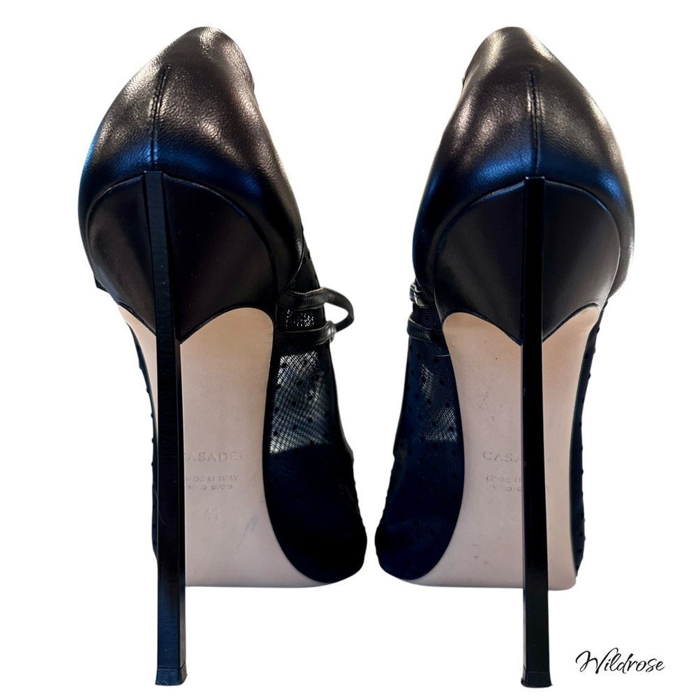Casadei Black “Blade” Flocked Polka Dot Mesh Mary Jane Heels – SZ 41, US 9.5 - Picture 6 of 15